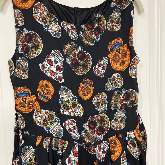 Iska London retro punk goth skeleton sugar skull black dress size 12 - Picture 11 of 11